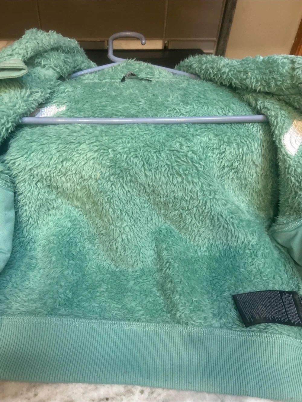 North Face Girls M  Osito  Zip Fuzzy Hoodie Sea Green 10/12 Jacket Soft Fluffy